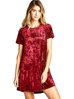 Short Sleeve Ice Velour with Side Pocket Dresss, Burgundy