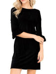 Velvet Ruffle Sleeve Dress, Black