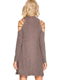 Long Sleeve Cold Shoulder Swing Dress, Mocha