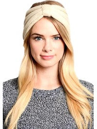 Bow turban crochet headband, Oatmeal