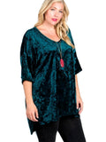 Curvy Velvet VNeck Top, Moss Green