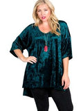 Curvy Velvet VNeck Top, Moss Green