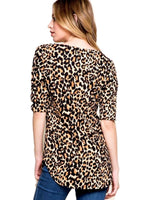 Curvy CrissCross Sleeve Tunic Top, Leopard