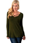 Criss Cross Front Long Sleeve Top, Olive