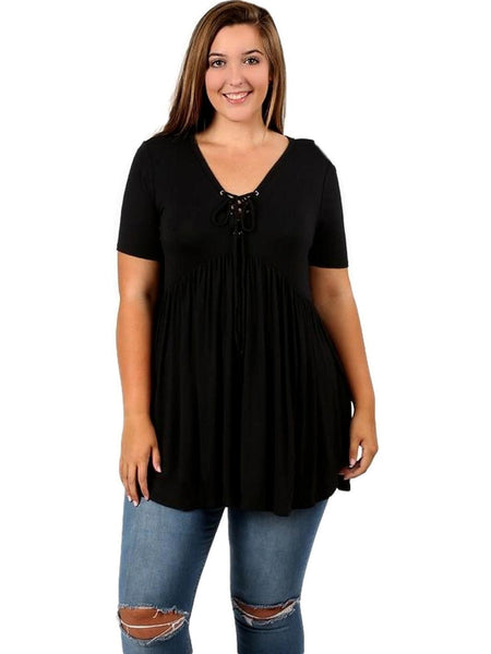 Curvy Lace Up Top, Black