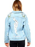 Distressed Denim Jacket, Lt Blue