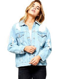 Distressed Denim Jacket, Lt Blue