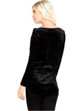 Curvy Long Sleeve Velvet Crisscross Tunic Top, Black