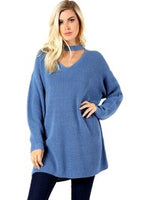 Choker Neck Oversized Sweater, Blue Mist