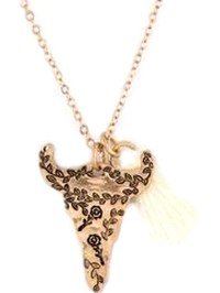 Cow Skull Flower Pendant Necklace, Gold