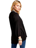 Curvy V-Neck Embroidery Top, Black