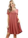 Curvy Short Sleeve Triple Lattice Dress, Ash Rose