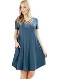 Curvy Short Sleeve Triple Lattice Dress, Titanium