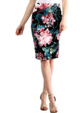 Floral Print Pencil Skirt, Black