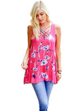 Floral Crisscross Tank Top, Fuchsia
