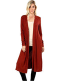 Duster Sweater Open Cardigan with Side Pockets-42", Dark Rust