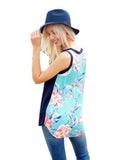 Floral Back Printed Tank Top, Navy