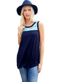 Floral Back Printed Tank Top, Navy