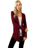 Drapey Open Front Long Sleeved Knit Cardigan-27", Dark Burgundy