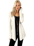 Drapey Open Front Long Sleeved Knit Cardigan-27", Heather Beige