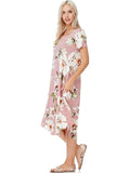 Floral Print Short Sleeve Midi Dress, Mauve