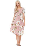 Floral Print Short Sleeve Midi Dress, Mauve