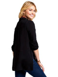 Embroidery Roll up Sleeve Top, Black