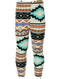 Girls Aztec Legging, Turquoise-Black