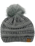 Girls CC Beanie with Pompom, Lt Melangrey