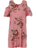 Girls Open Shoulder Floral print Dress, Pink