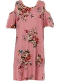 Girls Open Shoulder Floral print Dress, Pink