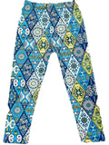 Girls Pattern Print Legging, Blue-Yellow