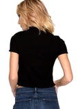 Half Sleeve Ribbed Top, Black