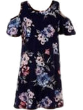 Girls Open Shoulder Floral print Dress, Navy