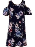 Girls Open Shoulder Floral print Dress, Navy