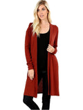 Long Line Open Cardigan with Side Pockets-36", Dark Rust