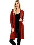 Long Line Open Cardigan with Side Pockets-36", Dark Rust
