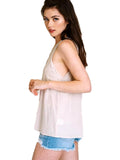 Linen texture V-neck tank top, Natural