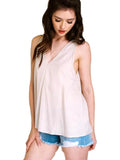 Linen texture V-neck tank top, Natural