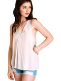 Linen texture V-neck tank top, Natural
