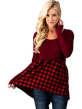 Long Sleeve  Buffalo Plaid Babydoll Top, Red