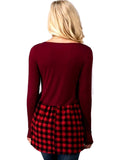 Long Sleeve  Buffalo Plaid Babydoll Top, Red