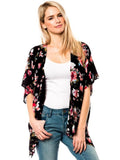 Kimono Floral Print Cardigan, Black
