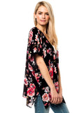 Kimono Floral Print Cardigan, Black