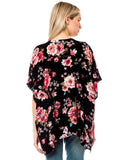 Kimono Floral Print Cardigan, Black