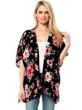 Kimono Floral Print Cardigan, Black