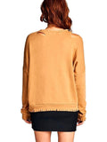 Long Sleeve Distressed French Terry Top, Dusty Mustard