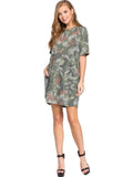 Loose fit, round neck, short sleeve raglan dress, Olive