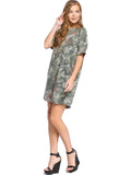 Loose fit, round neck, short sleeve raglan dress, Olive