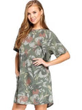 Loose fit, round neck, short sleeve raglan dress, Olive